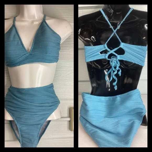 Blue Ribbed Bikini Set.16 - Picture 4 of 6